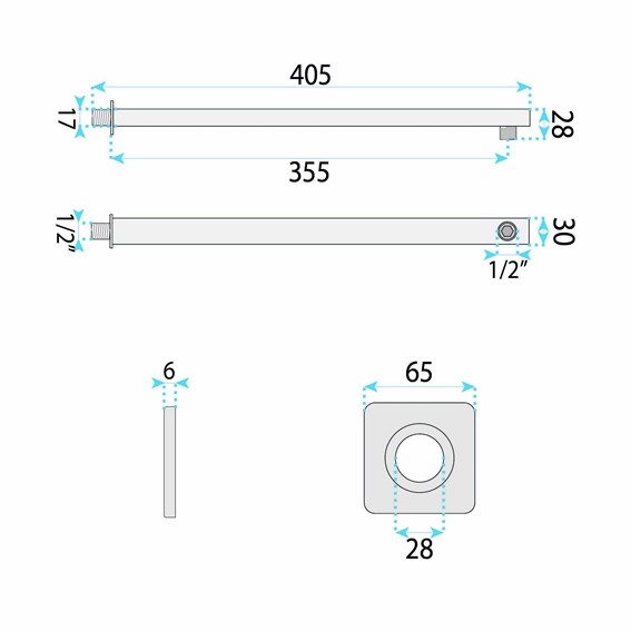 Ramię Do Deszczownicy Kwadratowe JS-9022BRG 40cm Miedź Szczotkowana