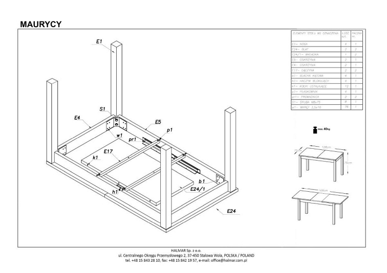 Stół Rozkładany MAURYCY (120-160)x75 Dąb Sonoma