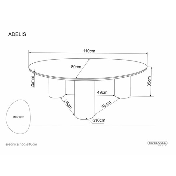 Ława ADELIS 110x80cm Biały Połysk/Dąb