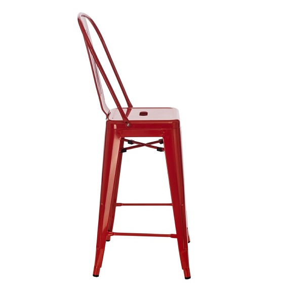 Stołek Barowy PARIS Back Czerwony Inspirowany Tolix