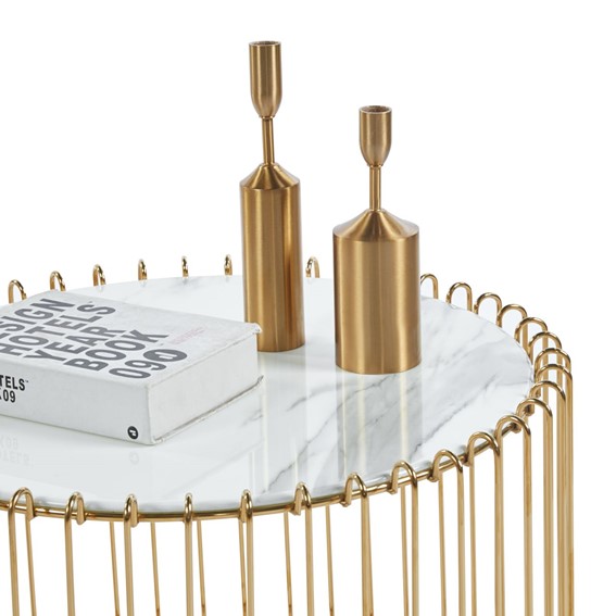 Ława L13-FX (G) fi60 Biały Marmur/Złoty