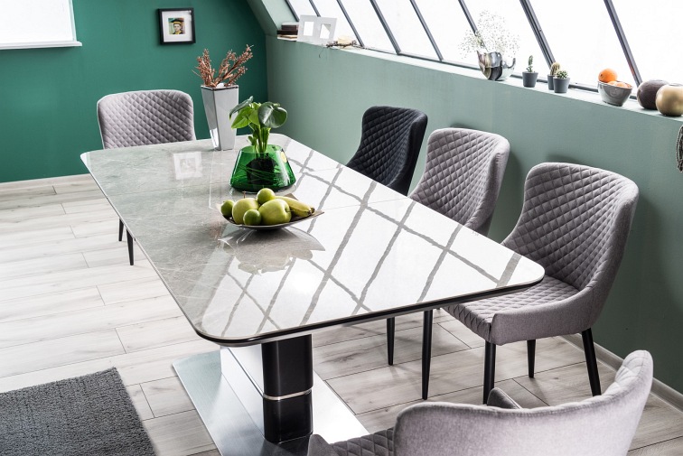 Stół Rozkładany PALLAS CERAMIC (210-160)x90 Efekt Marmur/Czarny Mat