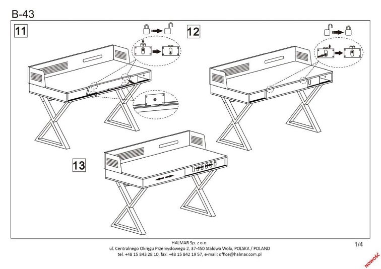 Biurko B43 Dąb Złoty/Czarny
