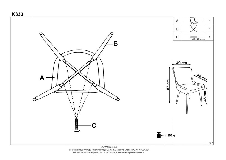 Krzesło K333 Jasny Popiel/Ciemny Popiel