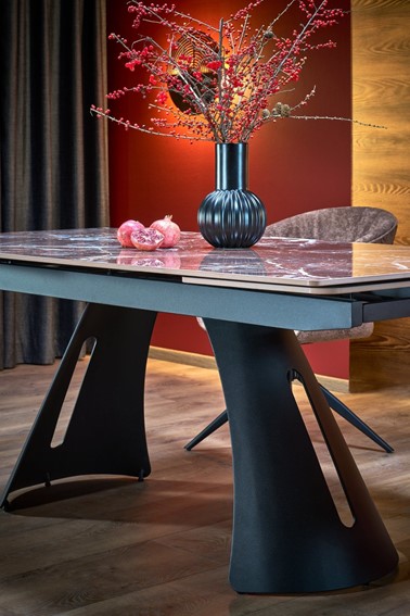 Stół Rozkładany MARVIN (180-260)x95 Bordowy Marmur/Czarny