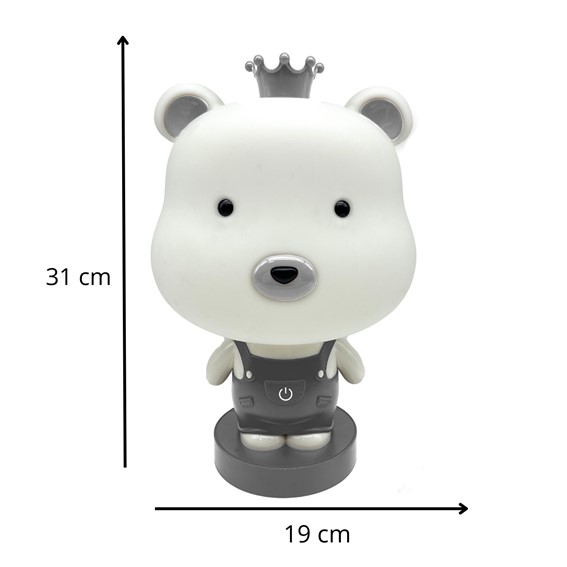 Lampka Dekoracyjna Misiek z Koroną Szary