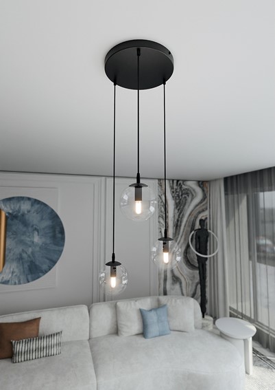 Lampa Wisząca COSMO 3 PREMIUM Czarny/Transparentny