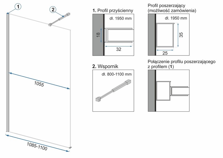 Ścianka Prysznicowa AERO 80 Czarny