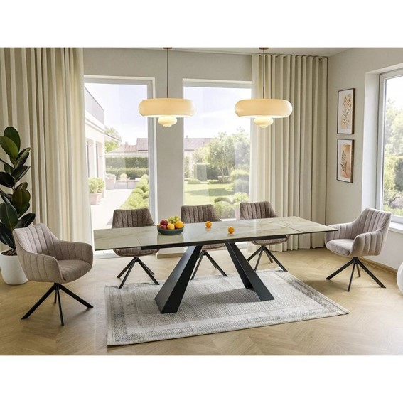 Stół Rozkładany SALVADORE Ceramic (240-160)x90cm Beż Połysk/Czarny Mat