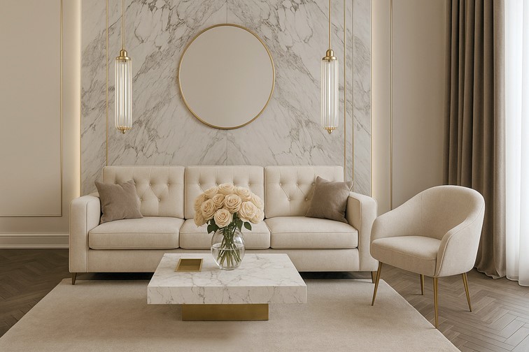 Stolik Kawowy MODIG M50 100x100cm Biały/Złoty