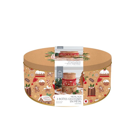 Zestaw 3 Pudełek Świątecznych Metalowych Czerwony/Brązowy