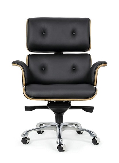 Fotel biurowy LOUNGE BUSINESS Czarny Orzech Skóra Naturalna