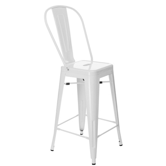 Stołek Barowy PARIS Back Biały Inspirowany Tolix