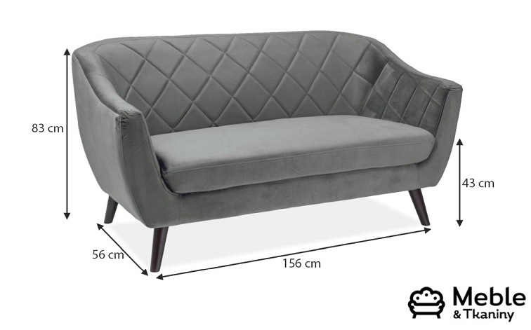 SOFA MOLLY 2 VELVET SZARY BLUVEL 14 / WENGE