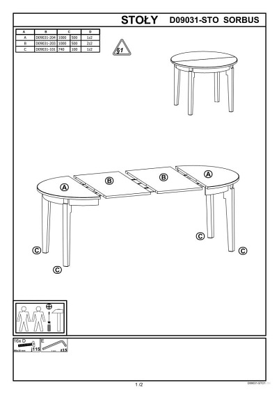 Stół Rozkładany SORBUS (100-200)x100 Biały