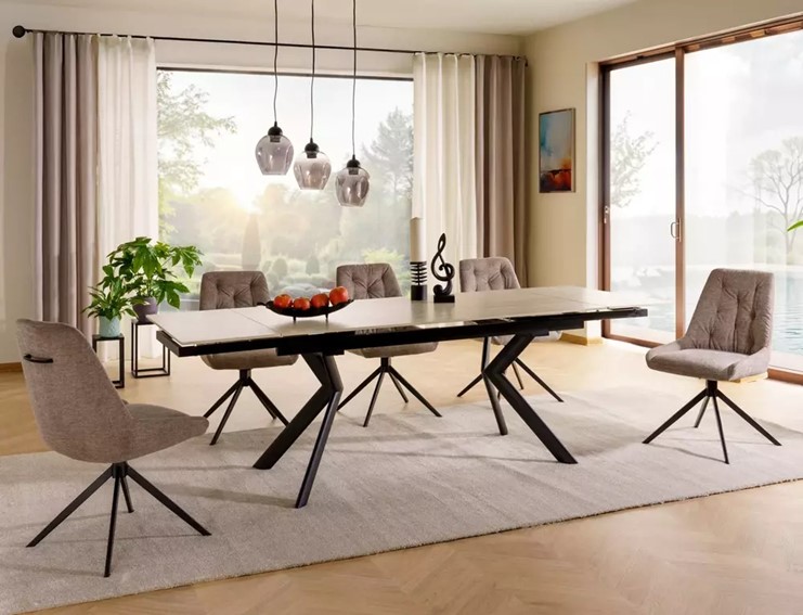 Stół Rozkładany NORTON (160-240)x90 Travertine Beż Mat/Czarny