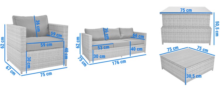 Zestaw Ogrodowy MALAGA COMFORT MAX Szary