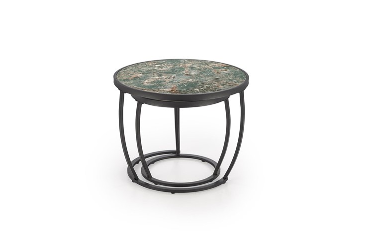 Zestaw 2 Ław INES Czarny/Zielony Marmur