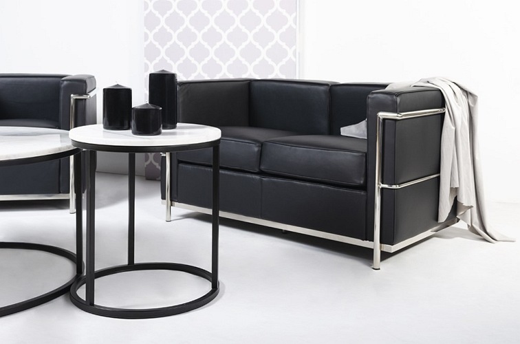 Sofa Dwuosobowa SOFT LC2 Czarna Skóra Naturalna