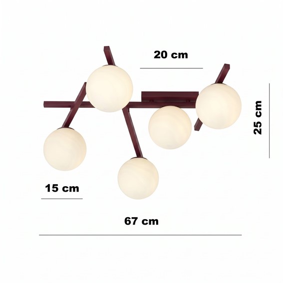 Lampa Sufitowa SMART 5 Burgundowy/Opal