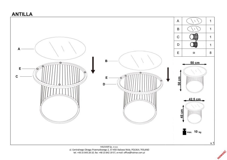 ANTILLA zestaw 2 ław czarny / dymiony