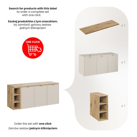 Zestaw Meblowy BELLA 140cm Dąb Artisan/Kaszmirowy Mat