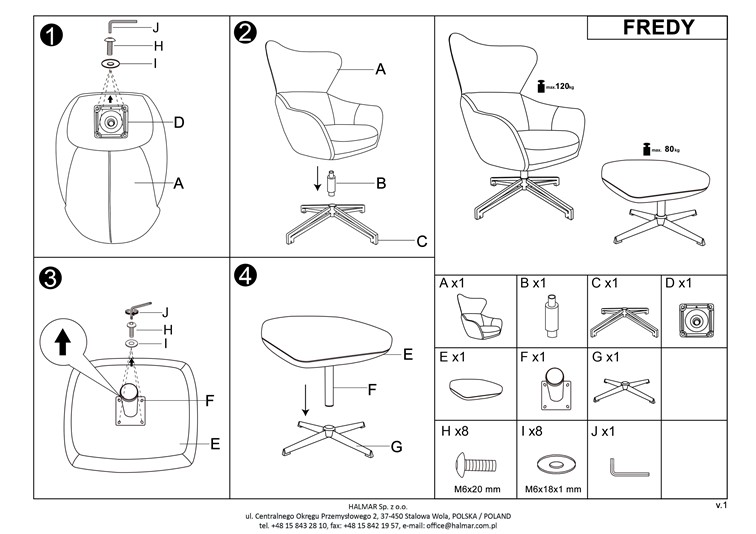 Fotel Wypoczynkowy FREDY z Podnóżkiem Popielaty