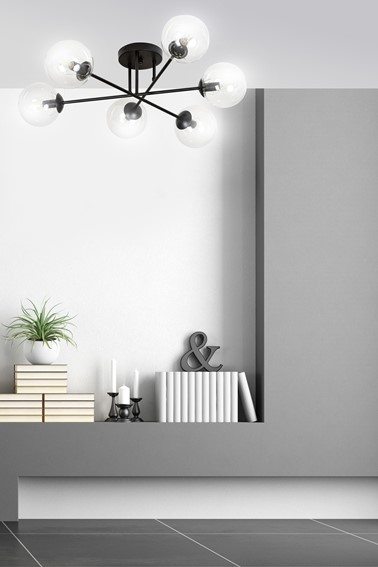 Lampa Sufitowa BRENDI 6B Czarny/Transparentny
