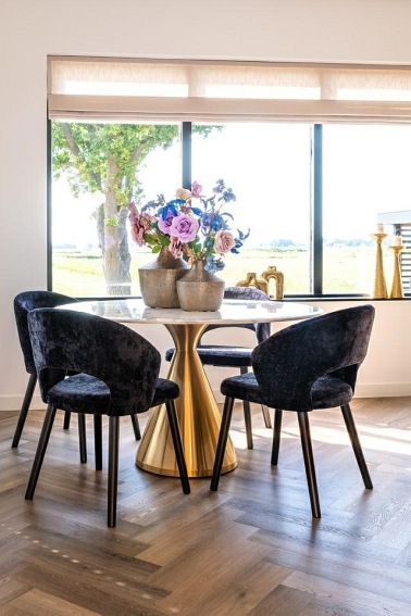 Stół TENILLE fi130 Złoty/Efekt Marmuru