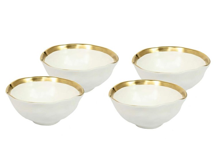 Komplet 4 Miska BELL 15 cm Biały/Złota