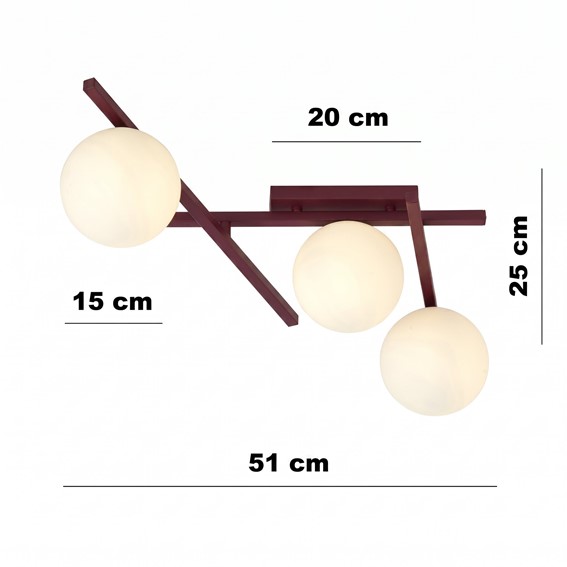 Lampa Sufitowa SMART 3 Burgundowy/Opal