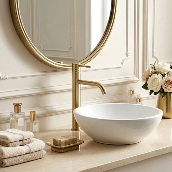 Bateria Umywalkowa Wysoka LUNGO DIAMOND Złoty Szczotkowany