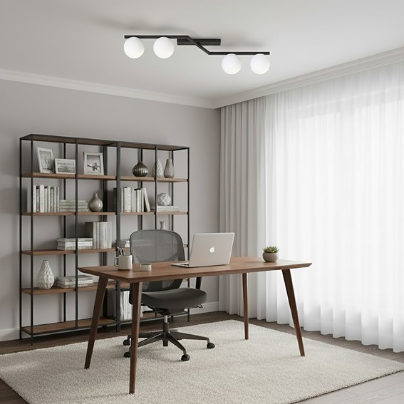 Lampa Sufitowa NATON 4 Czarny/Opal