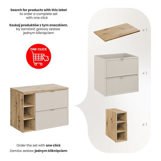 Zestaw Meblowy BELLA 80cm Dąb Artisan/Kaszmirowy Mat