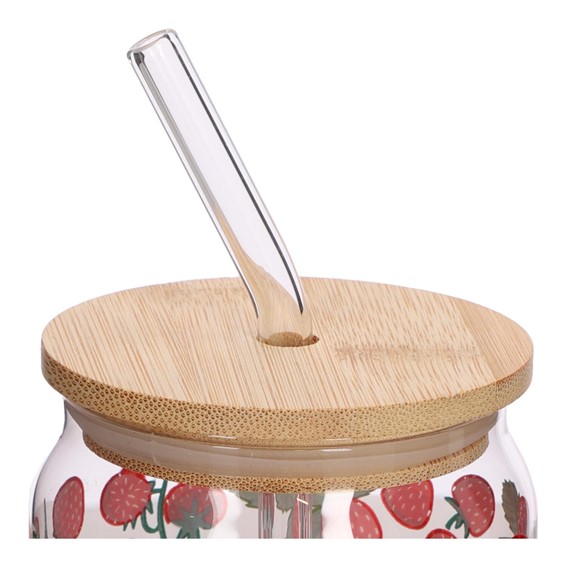 Szklanka z Pokrywką i Słomką SOLEO Poziomki