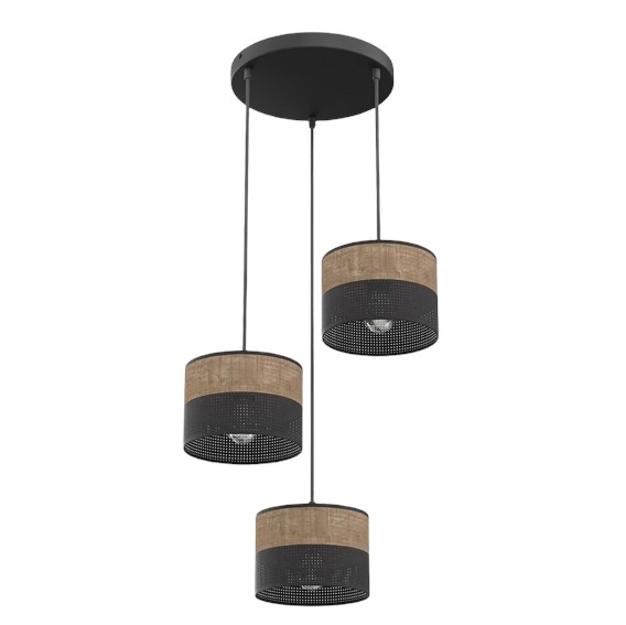 Lampa Wisząca KARBON 3 PREM Czarny/Brązowy