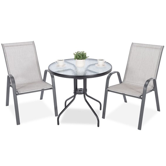 Meble Ogrodowe PORTO Duo Stół Okrągły fi80 i 2 Krzesła Szary