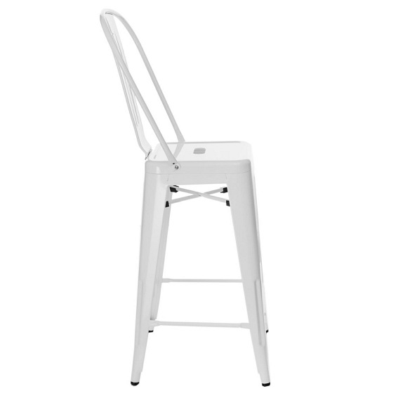 Stołek Barowy PARIS Back Biały Inspirowany Tolix