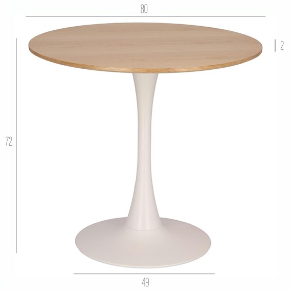 Stół  SIMPLET SKINNY Fi80cm Dąb/Biały