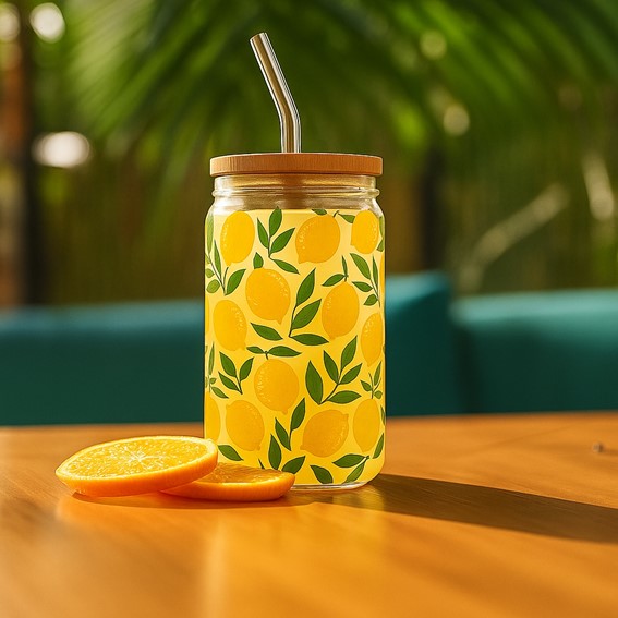 Szklanka z Pokrywką i Słomką SOLEO Cytryny