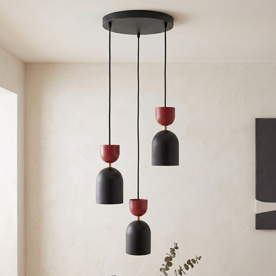 Lampa Wisząca GAUDI 3PREM Czarny/Burgundowy