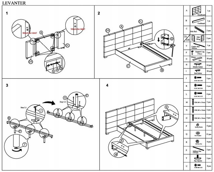 Łóżko LEVANTER 160x200 Popielaty