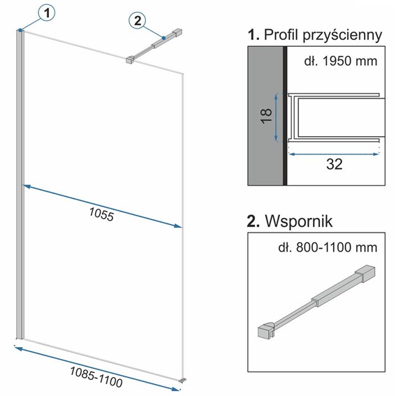 Ścianka Prysznicowa AERO OMBRE 110 Czarny