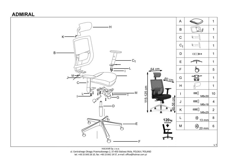 Fotel ergonomiczny ADMIRAL Popielato/Czarny