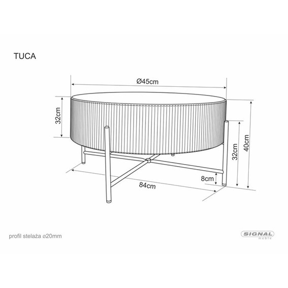 Ława TUCA Fi80cm Dąb/Czarny Mat