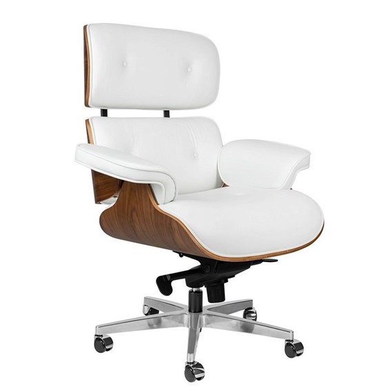 Fotel Biurowy LOUNGE GUBERNATOR Biały/Orzech