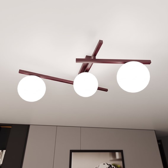 Lampa Sufitowa SMART 3 Burgundowy/Opal