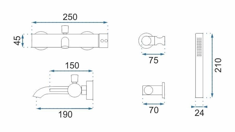 Bateria Wannowa LUNGO Miedź Szczotkowana