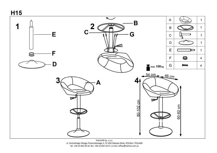 Hoker H15 61-82cm Kremowy