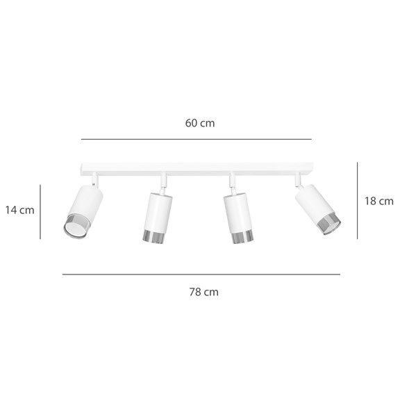 Lampa Sufitowa HIRO 4 Biały/Chrom